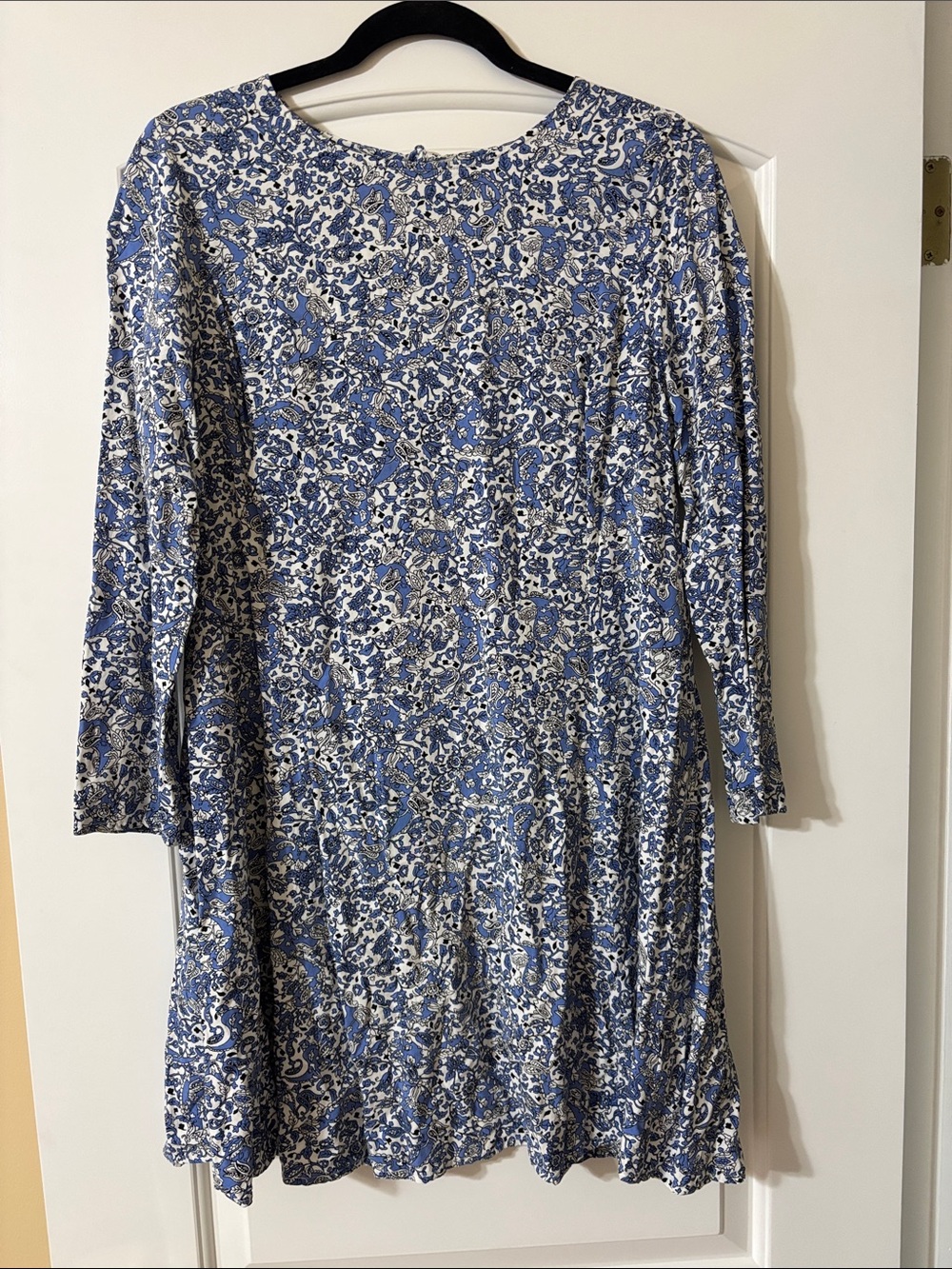 Old Navy Blue and White Long-Sleeve Floral Tunic Dress